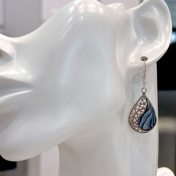 Abalone Shell Sterling Silver Dangle Earrings - Picture 3 of 11